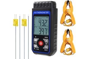 TEKCOPLUS Dual Channel K/J Thermometer with 4 Probes & 2 Pipe Clamps– -200°C to 1372°C° (-328°F to 2501°F) Alarm, Backlight Temperature Meter for HVAC Tools, Industrial Thermometer