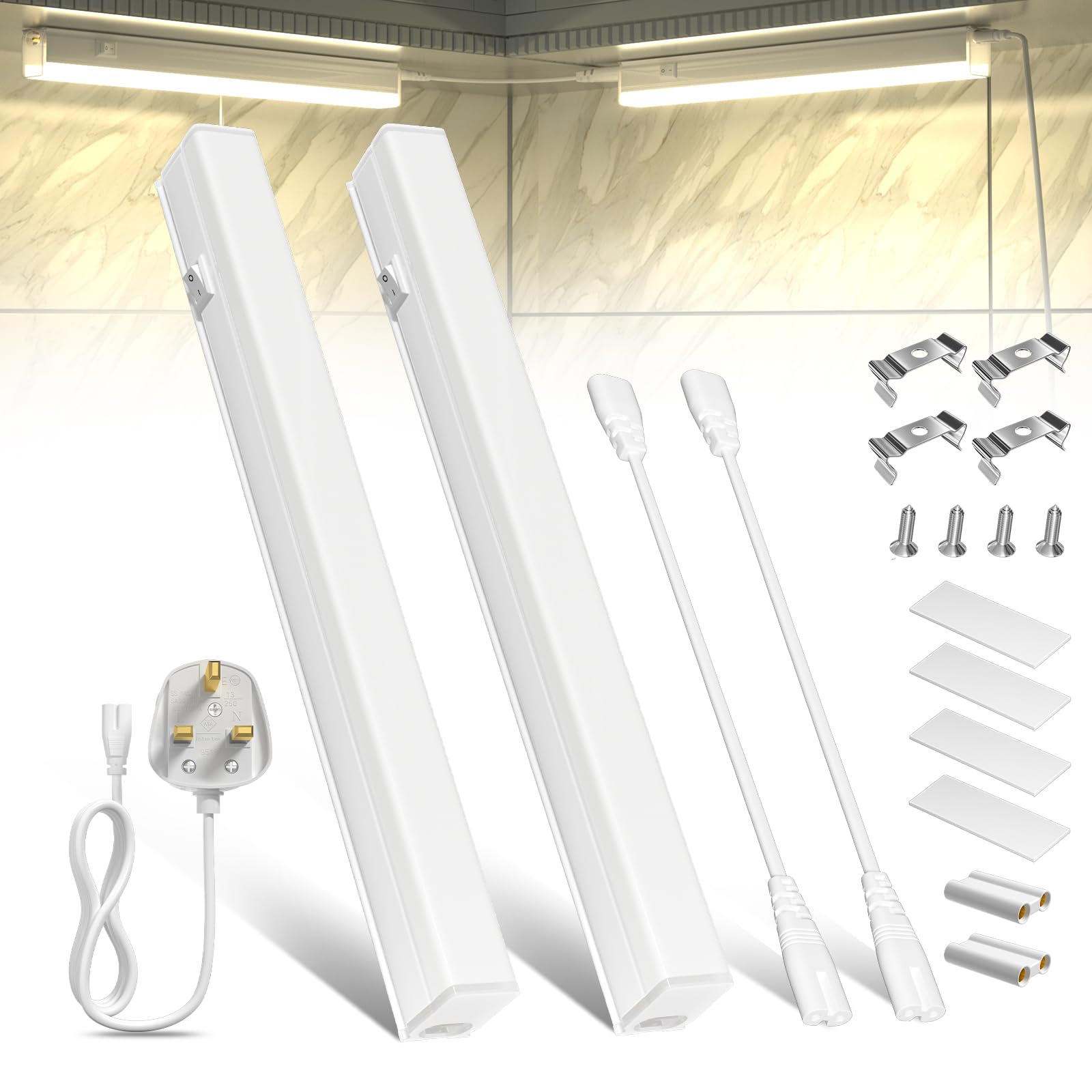 Lamptobe Under Cabinet Kitchen Lights, 5.5W LED Linkable Cupboard Light, 500LM Neutral White 4000K Under Counter Strip Lights,for Shelf,Display Lighting, 11.3inch, 2 Pack