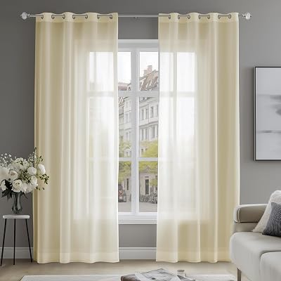 Deconovo Eyelet Semi Transparent Voile Curtains Beige 55x96 2 Panels