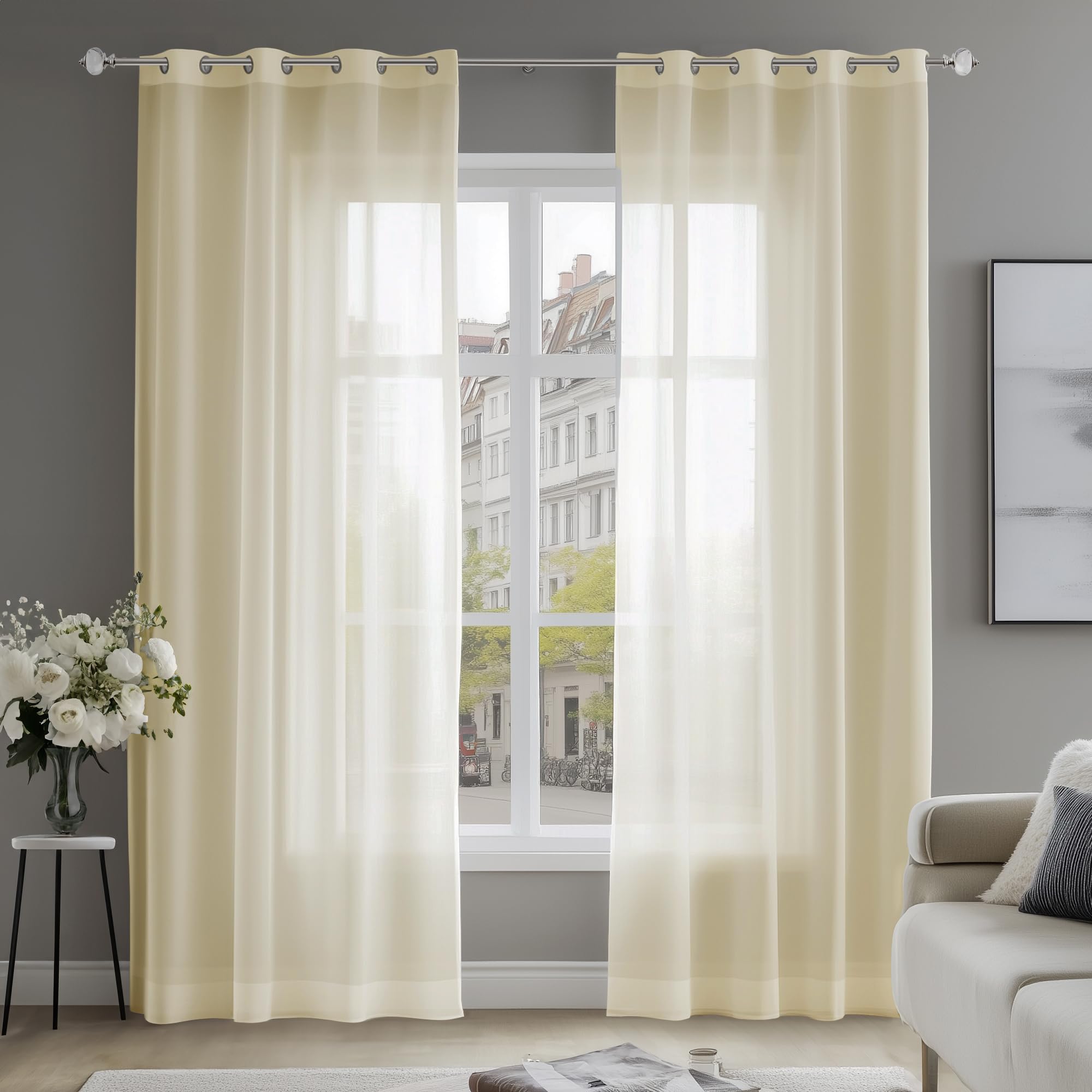 Deconovo Semi Transparent Sheer Voile Curtains, Window Curtains for Small Window Kitchen, 55 x 54 Inch(Width x Length), Beige, 2 Panels — image 1