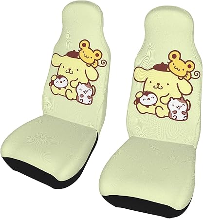 Amazon ポムポムプリン 3 通気性 車用シートカバー 防水 防汚 軽 普通車用 カーシートカバー 前席シートカバー2個 伸縮性のあるカーシート 快適でスタイリッシュ3dカーシートクッション保護カバー プロテクターの取り付けと洗浄が簡単 シートカバー 車 バイク