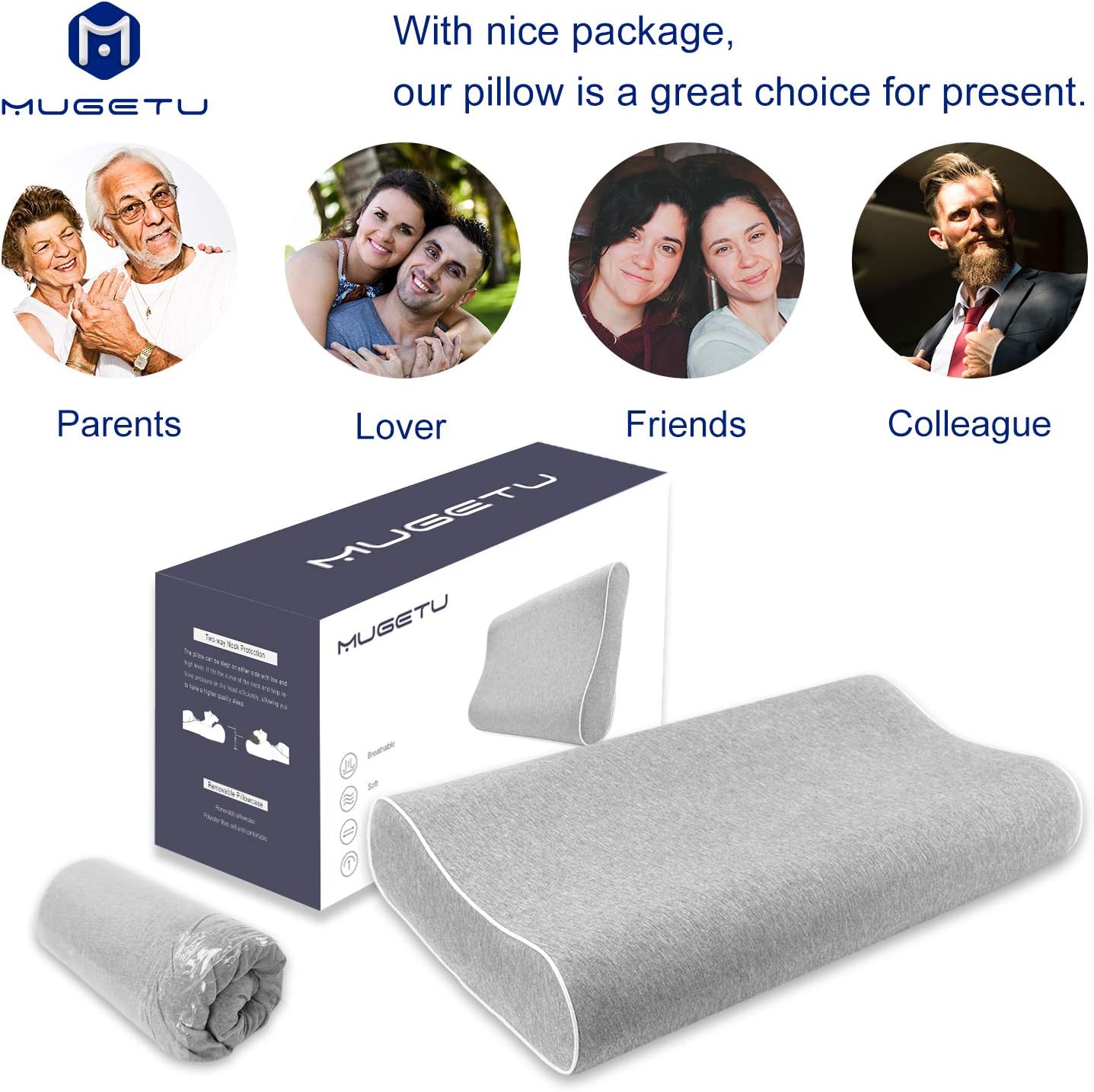 Mugetu Gel Infused Memory Foam Pillow Height Adjustable Cervical Pillow Supportive Contour Bed Pillow Neck Support for Back and Side Sleepers: Home & Kitchen