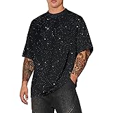 Weiyuqi Oversized Sparkly Sequin Shirts for Men Sparkly Bling Tshirts Trendy Loose Casual Basic Tees Streetwear Baggy Tops