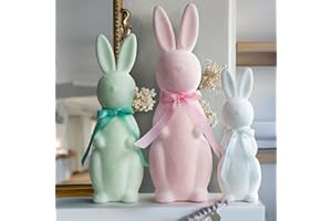 MOREDOTS Easter Decorations - 3 Pack Pastel Flocked Bunny Kit - Spring Table Centerpieces Indoor Decor - Bunnies Decoration Set for Home & Party