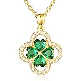 KINGWHYTE Four Leaf Clover Necklace 925 Sterling Silver Clover Pendant Necklaces with Heart Zircon Irish Good Luck Shamrock Jewelry Birthday Christmas Graduation Gifts for Women