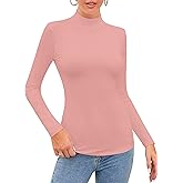 SHEIUGU Women’s Long Sleeve Mock Turtle Neck Tops Basic Stretchy Fitted Underwear Layer Tee Shirts(Pink-A-XX-Large)
