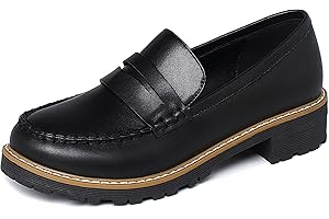 Sailimy Women's Black Classics Penny Loafers Mary Jane Oxford Shoe Chunky Heel