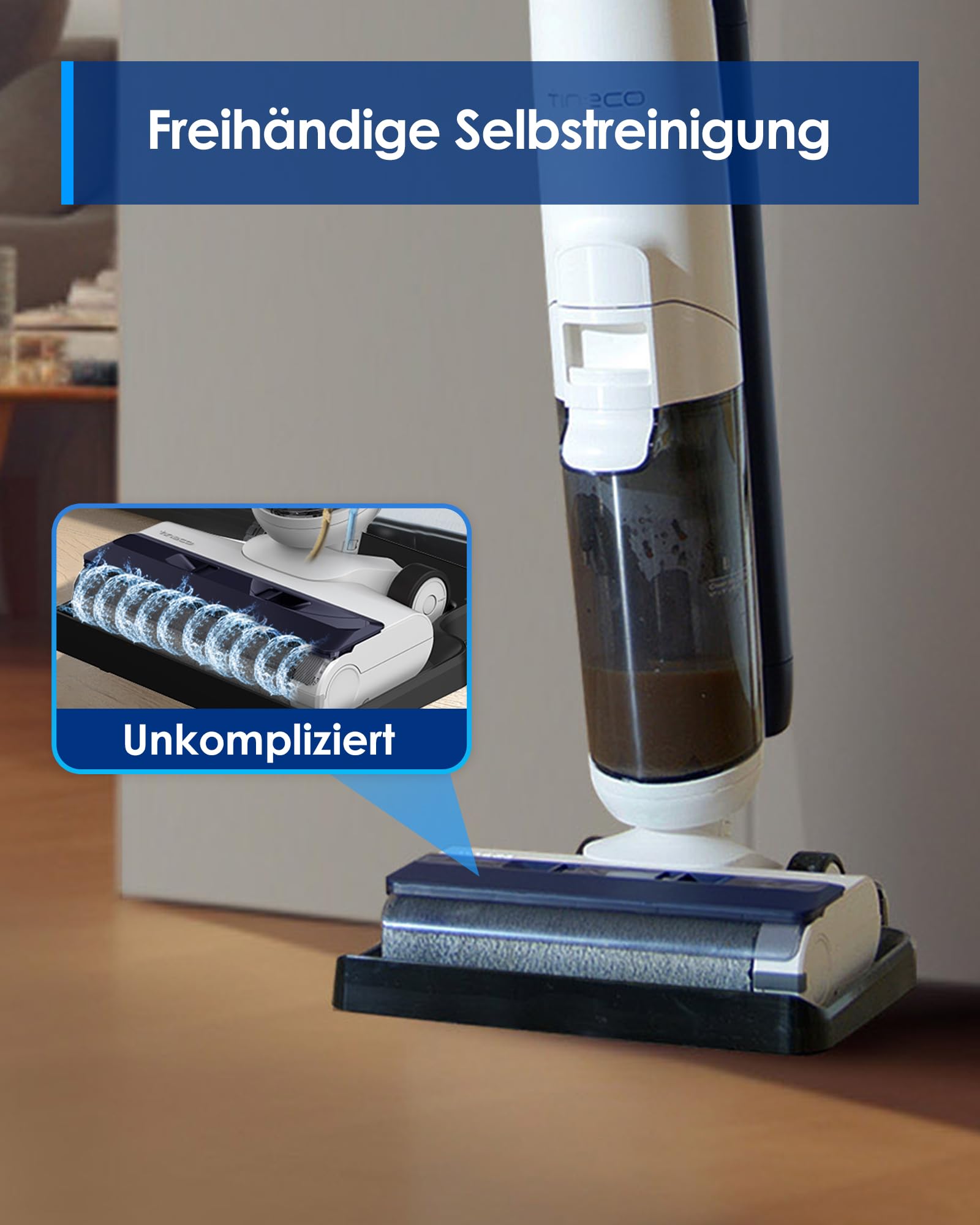 Tineco iFLOOR 5 Breeze Complete Nass Trockensauger, EIN-Schritt-Reinigung für Hartböden, Kantenreinigung <0.5cm, Dreifache Batterielebensdauer, Selbstreinigung, Leichtes Kabelloses Saugwischer, Blau 7