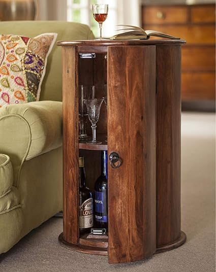 THEHOMEDEKOR Polo Solid Wood Round Chest with ONE Drawer Natural Finish