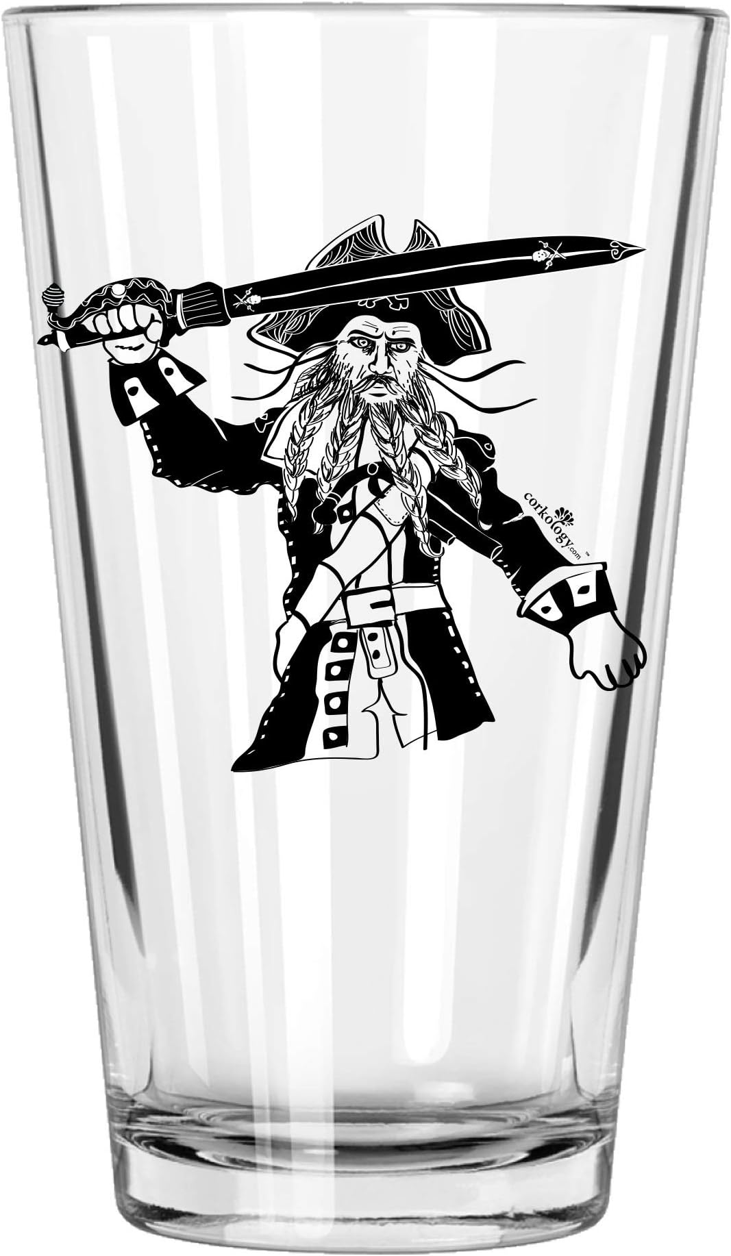 Pirate Black Beard Pint Glass, Clear