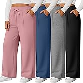 Evervibe 4 Pack Women's Plus Size Pants, Wide Leg Lounge Pants Drawstring Yoga Sweatpants Casual Workout Joggers with Pockets