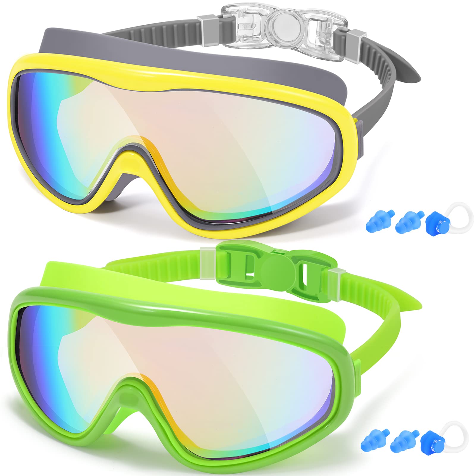 EasYoung Adult Swim Goggles, 2-Pack Wide View Swim Goggles for Men Women Youth Teen, Anti-Fog, UVProtection, Over 15 Years