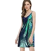 Allegra K Women's Glitter Sequin Dress Spaghetti Strap V Neck Party Cocktail Sparkly Mini Dress Clubwear