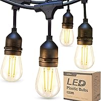 addlon LED Outdoor String Lights 48FT with 2W Dimmable Edison Vintage Plastic Bulbs and Commercial Grade Weatherproof…