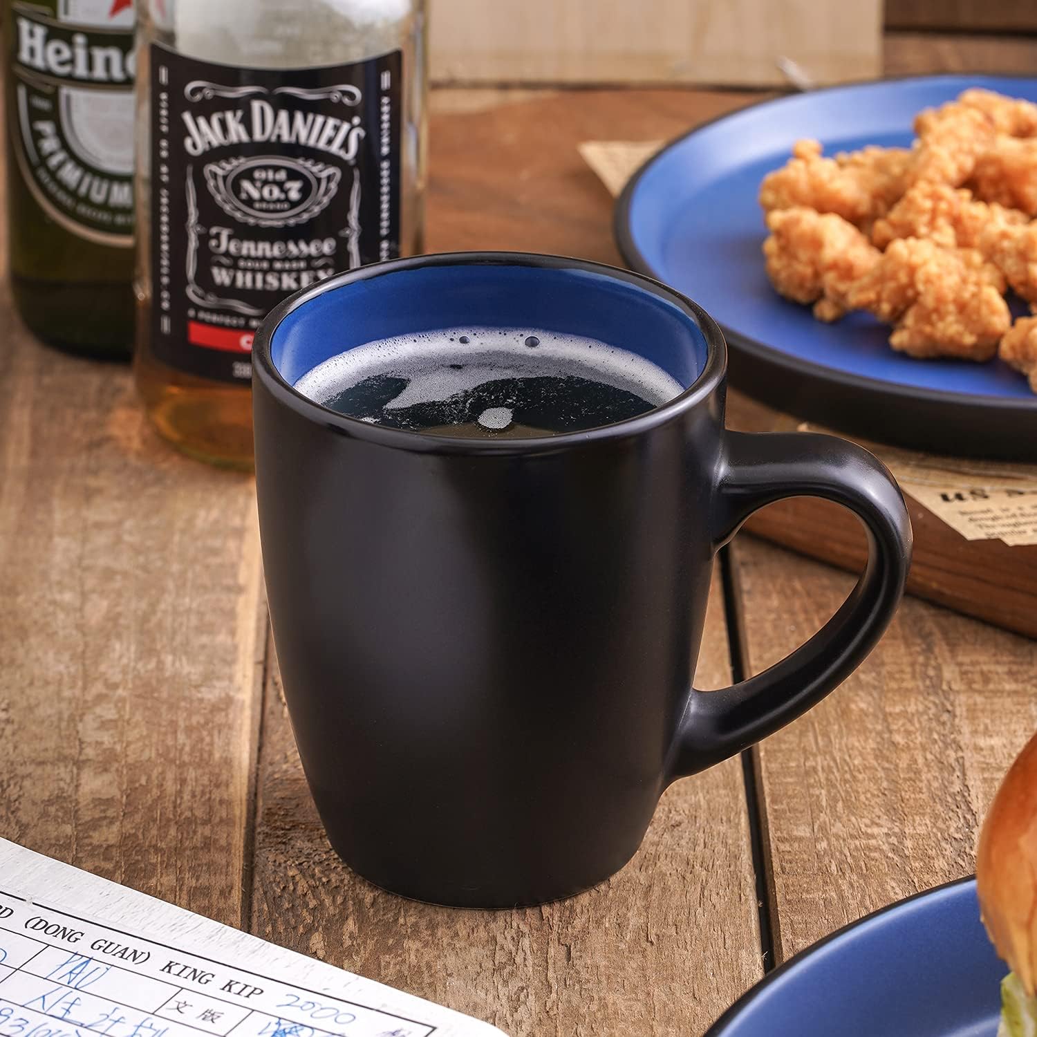  | Stone Lain 32 Piece Glazed Stoneware Dinnerware Set, Service 8, Blue and Black: Dinnerware Sets