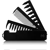 Tyqour Protable Pocket Comb for Men, 3 In 1 Folding Comb, Fine Tooth and Wide Tooth Small Combs for Everyday Grooming, Combing Hair, Beards and Mustaches (Black, Plastic)