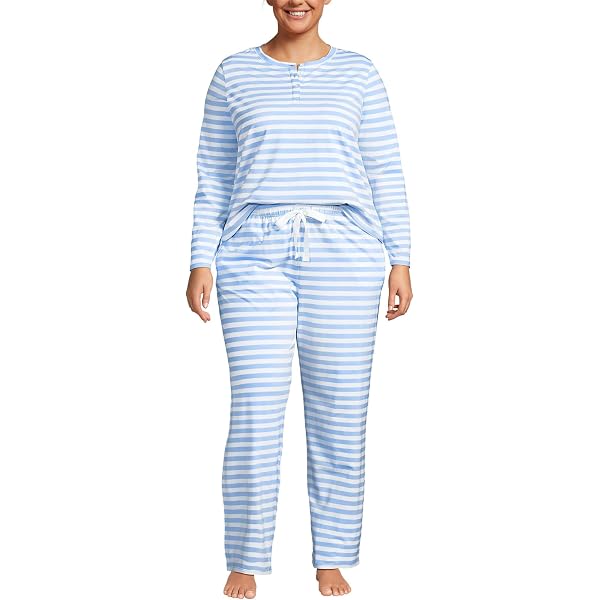 Pigiama Donna Lands' End Nuovo Con Etichette - Set Top E Pantaloni A Righe - Taglia 1X (16W/18W)