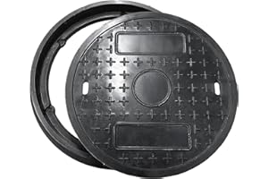 Natotela 20in Round Manhole Covers and Frame,18in Clear Opening Fiberglass Replacement Solid Top Cover,Septic Tank Lid and Base for yard,Non-slip Reinforced Sewage Basin Cover(Overall size 22.8in)