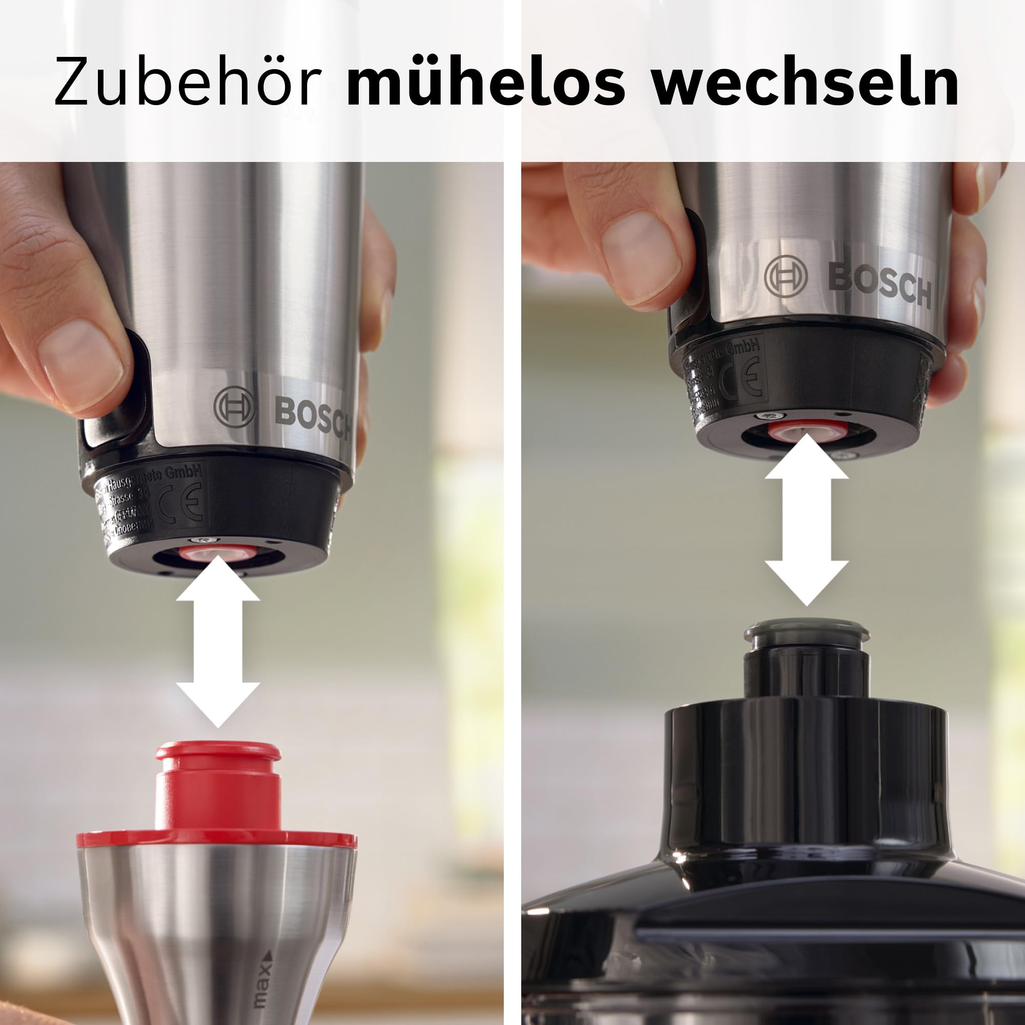 Bosch Stabmixer ErgoMaster Serie 6, Zerkleinerer, einhändig bedienbar, 4 Edelstahl-Klingen verschleißfreie Keramik-Kupplung, Luftkühlung, langlebig, Mixbecher, leistungsstark, 1200 W, MSM6M830 7
