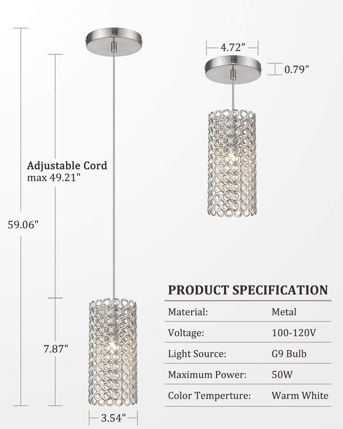 Ken & Ricky Industrial Pendant Lights Fixture, 2 Pack Metal Pendant Lighting, Hanging Ceiling Light Fixture with Brushed Nickel Finish for Kitchen Island Farmhouse - - 