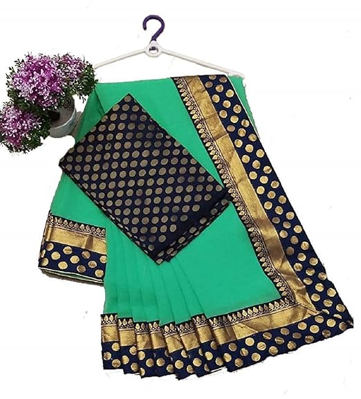 RAJESHWAR FASHION WITH RF Womens Chanderi Cotton Blend Linen Embroided Style Saree with Unstitched Blouse Piece