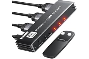 HDMI 2.1 Switch with Remote, 2 in 1 Out 8K@60Hz & 4K@120Hz Aluminum Bi-Directional Switcher Compatible with PS5 Xbox Fire Sti