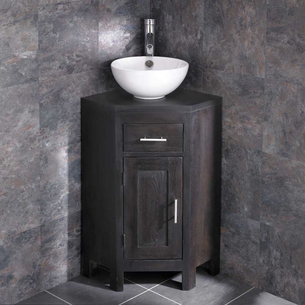 Clickbasin Alta Wenge Oak Corner Vanity Cabinet With Stabia Round