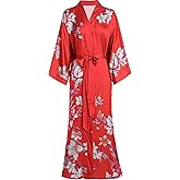 Aensso Long Soft Lightweight Silky Kimonos Robes for Women, Luxury Japanese Floral Womens Kimono Robe