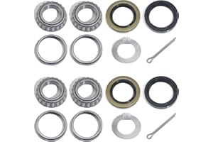 LUXTRKSTO 2 Sets for 1-1/16'' Axle Trailer Hub Bearings Kits, L44649 / L44610 Bearings Set with D-Style Tang Washers, 12192TB 15192TB Grease Seals Cotter Pins for 2000-2200lbs BT9 Straight Spindle