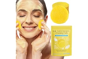 KLLALO 60PCS Turmeric Kojic Acid Pads,Turmeric Kojic Acid Cleansing Pads, Face Turmeric & Kojic Acid Pads, Turmeric Cleansing Pads for Dark Spots, Turmeric Pads Infused Foaming Exfoliating Pads