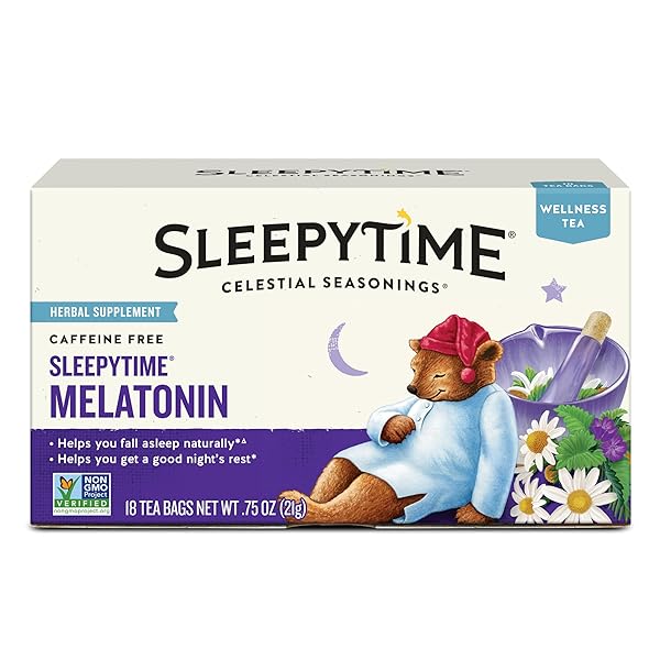 CELESTIAL SEASONINGS SLEEPYTIME WELLNESS TEA PLUS MELATONIN, CAFFEINE FREE, 18 TEA BAGS BOX