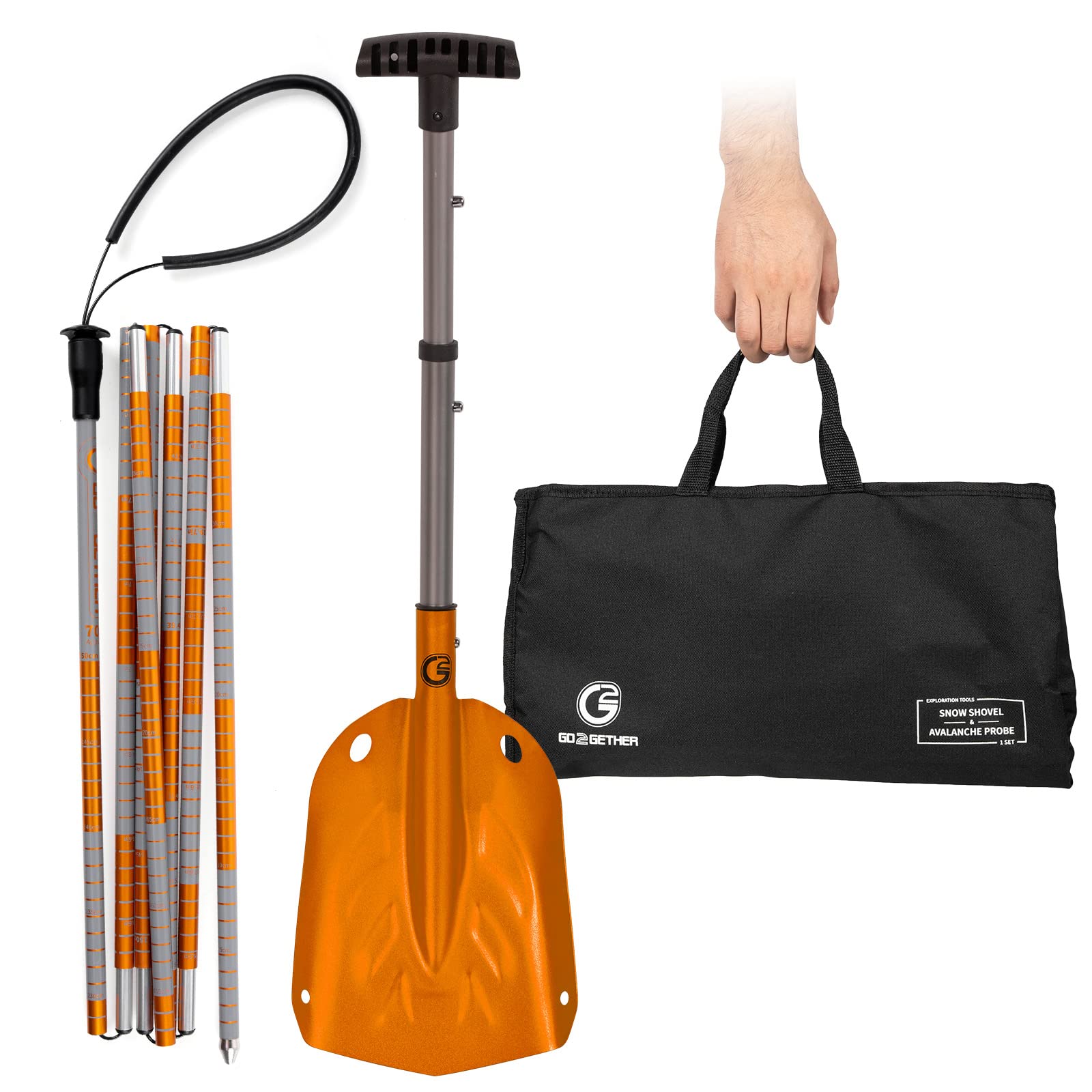 Photo 1 of *MISING PROBE*
G2 Avalance Kit: Lightweight Aluminum Alloy Snow Shovel with Snow Probe and Storage Bag, Folding Design, Easy to Storage and Carry (Orange)