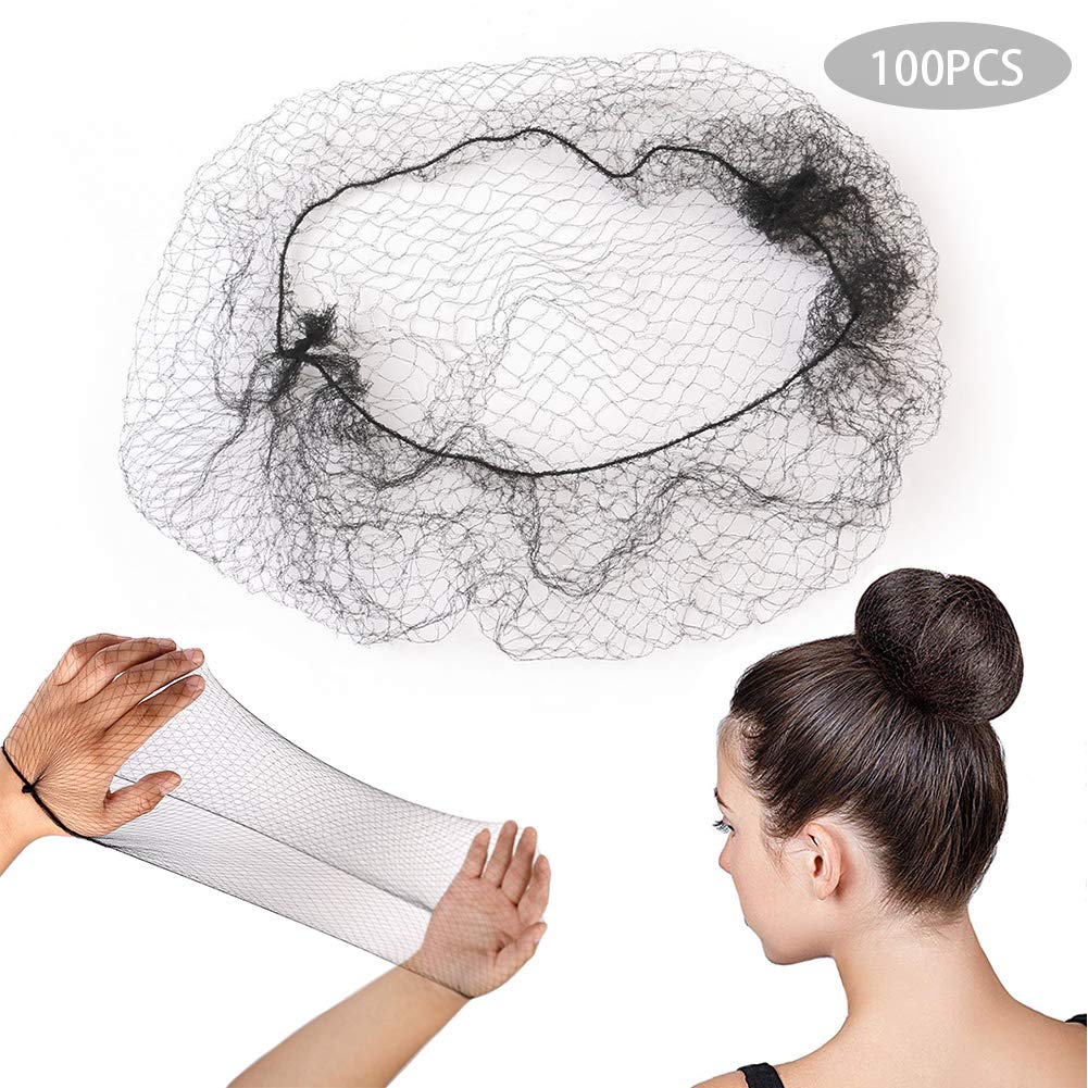 100PCS Hair Nets Invisible Elastic Edge Mesh 16"/15cm To Prevent Hair Falling for Ballet Nurse Chef Dancer, Black