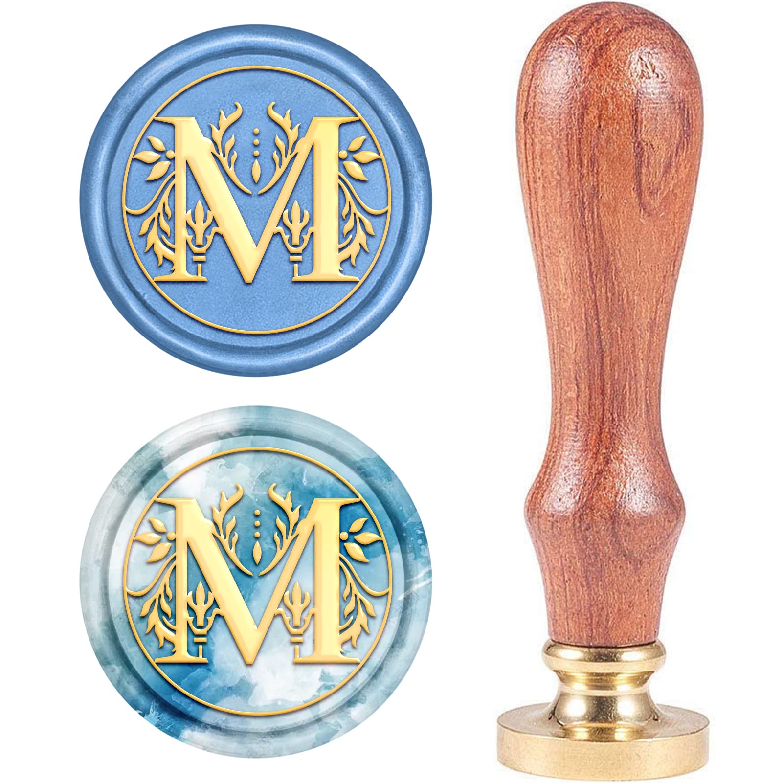 CRASPIRE Retro Alphabet Initials Wax Sealing Stamp Classic Vintage 26 Letters A-Z 25mm Removable Brass Head Wood Handle for Envelope Invitation Embellishment Gift Decoration（Letter M）