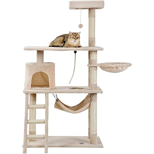 PURELOVE ® Kratzbaum für Katzen, Stabiler Kletterbaum XXL mit Spielplatz Sisal Robuster Kletterbaum Hoch 150 cm, Stabiler Kra