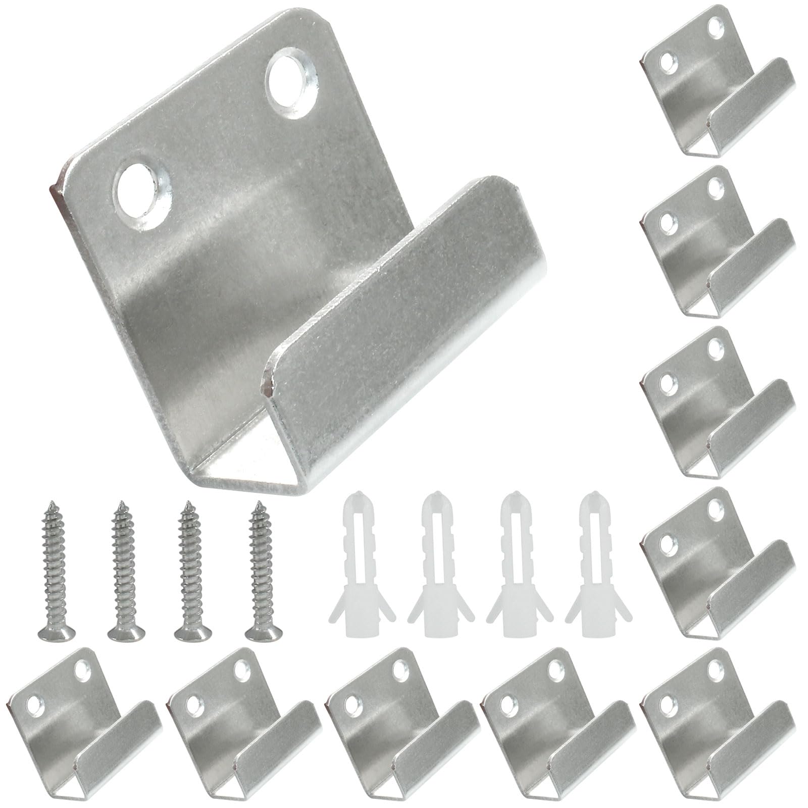 Photo 1 of Litoexpe 10 Pcs Stainless Steel Wall Mount Brackets Hook, Heavy Duty Wall Mounted Flat J Clamp for Mirrors Picture Frame Ceramic Wall Display (Silver)