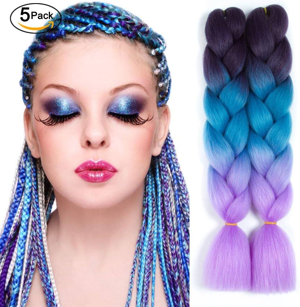 Ombre Jumbo Braids Synthetic Braiding Hair Kanekalon Fiber for Twist Braiding Hair 3 Tones 5 Packs (24", 56#)