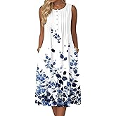 Zeagoo Summer Dresses for Women Flowy Aline Casual Midi Tank Dress Beach Boho Vacation Sundresses Shift Dress with Pockets