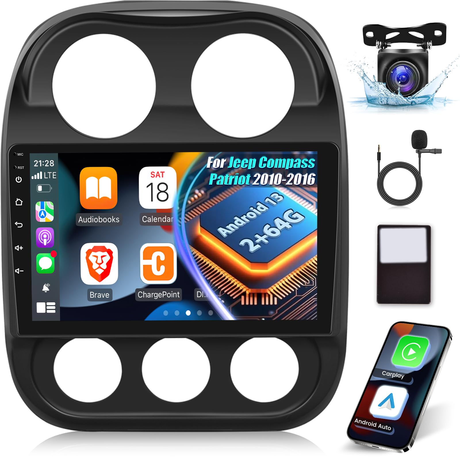 Photo 1 of EKAT Car Radio for Jeep Compass Patriot 2010 2011 2012 2013 2014 2015 2016, [2G+64G] 10.1 inch Android Touch Screen Patriot Stereo, CarPlay/Android Auto/DSP Audio/1080P/SWC/Bluetooth/WiFi