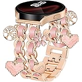 Newlibery Rose Gold Metal Band with Charms Women 20mm Adjustable Double Chain Watch Strap Compatible with Samsung Galaxy Watch 7/6/5/4/Active 2/4 6 Classic/5 Pro/FE 40mm 42mm 43mm 44mm 45mm 46mm 47mm Valentines Gift