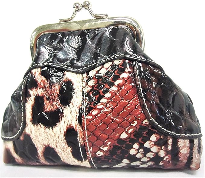 Animal Skin Print Collage Leatherlike Framed Coin Purse Cosmetic