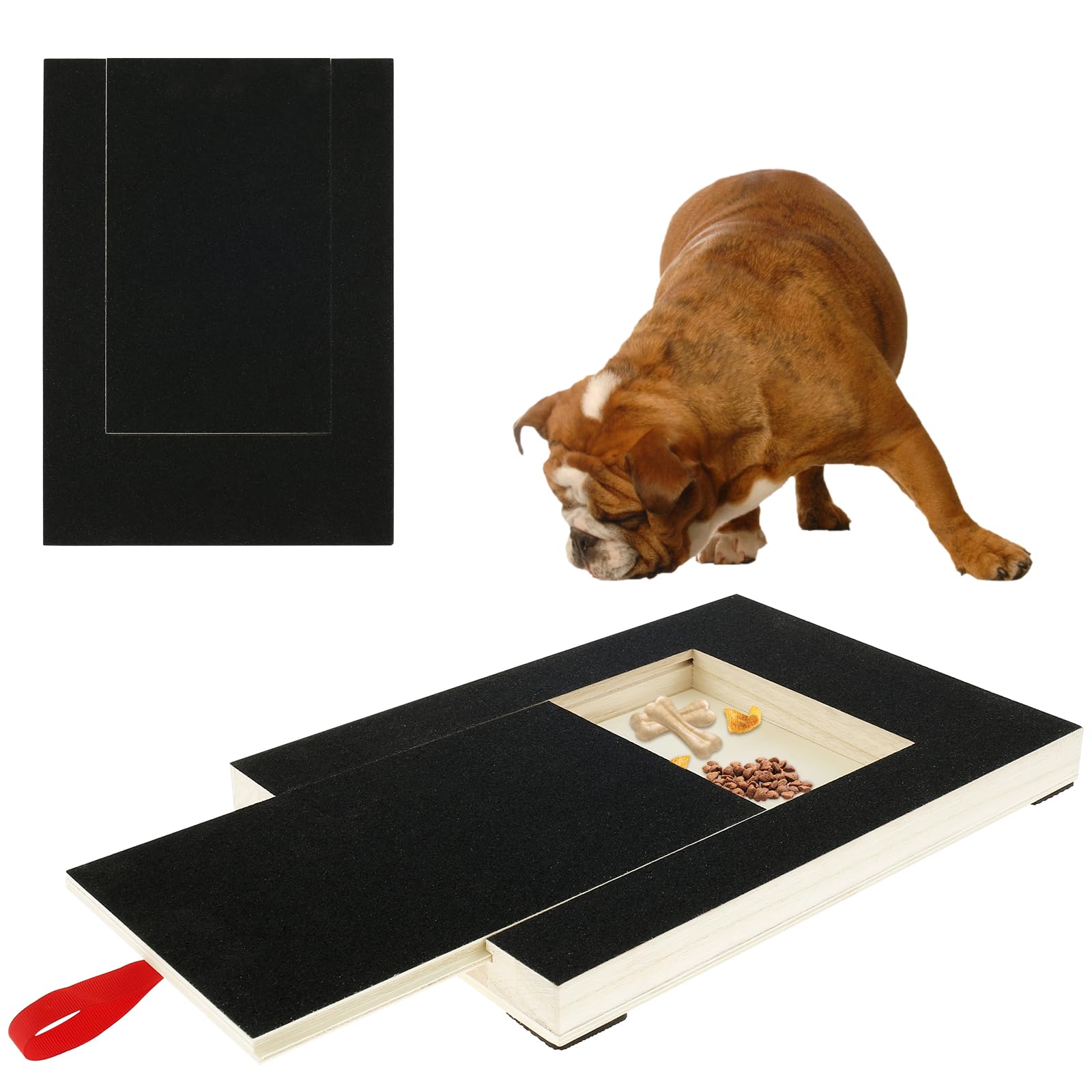 Foribyw Dog Scratch Board for Nails, Wooden Dog Nail Scratch Board with Built-in Snack Box and Sandpaper, Puppy Nail Grinding Pad for Sensitive Dogs Cat Nail Care