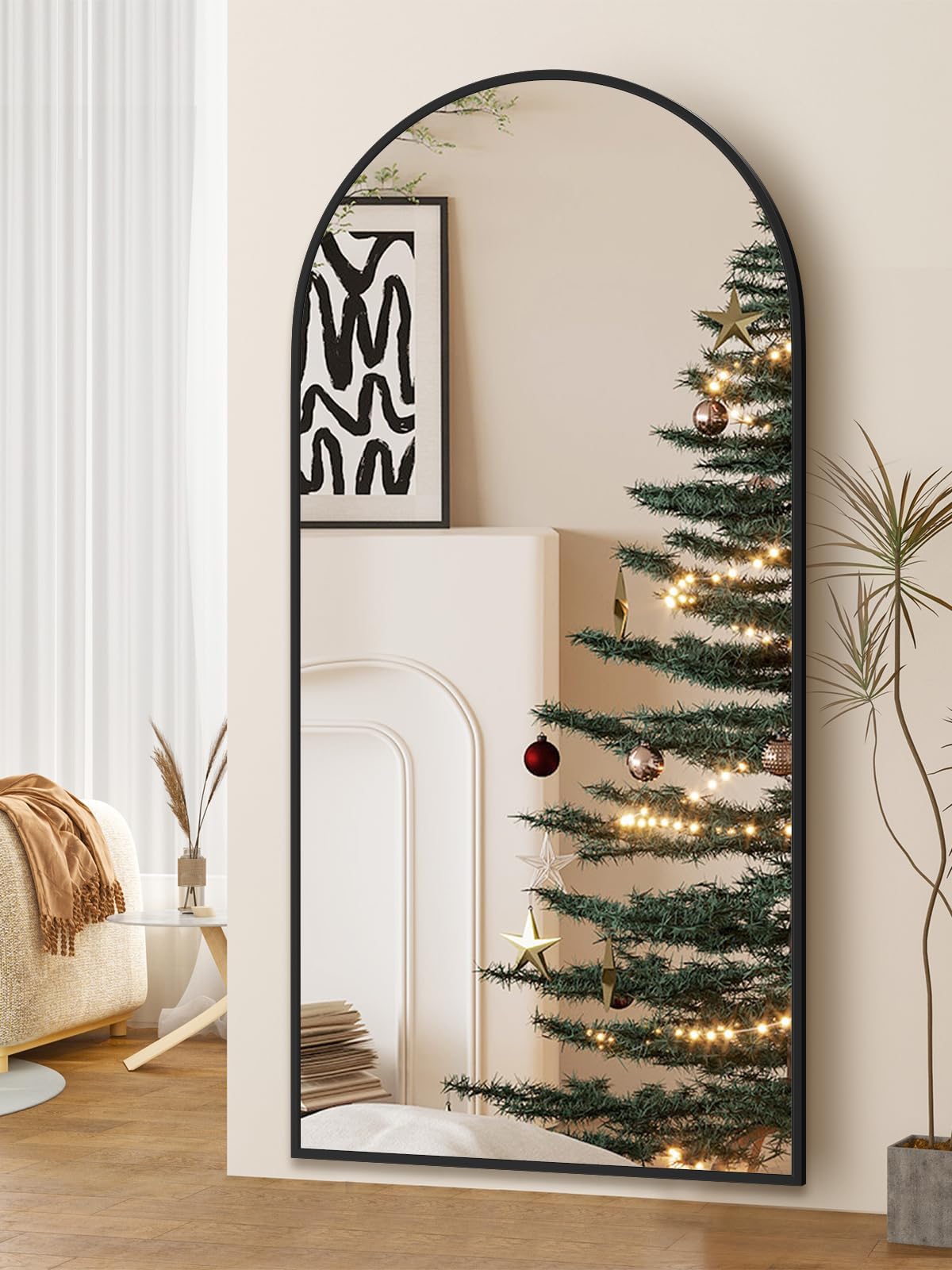 Photo 1 of PIUDOC 71"x32"Floor Mirror Full Length,Arched Full Length Mirror with Stand,Full Body Mirror,Hanging or Large Leaning for Bedroom Living Room Black