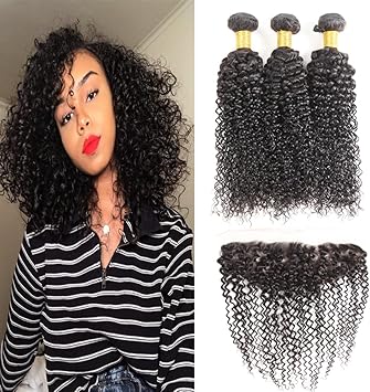 Huarisi Kinky Curly Brazilian Hair With Frontal 3 Bundles Jerry