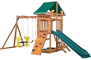 CREATIVE CEDAR DESIGNS Sky View Cedar Backyard Playset | W: 17'10" D: 9'4" H: 9'9" | w/2-Person Glider & 2 Belt Swings | Binoculars, Steering Wheel & Telescope | Kids Age 3-12 | ASTM Standards | 10-Year Warranty on Wood