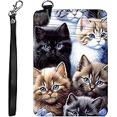 DIGTIALL Cute Cat Slim RFID Blocking Card Holder Small Pocket Wallet Small Mini Card Case Front Pocket PU Leather Credit Card Organizer With Zipper for Women Men