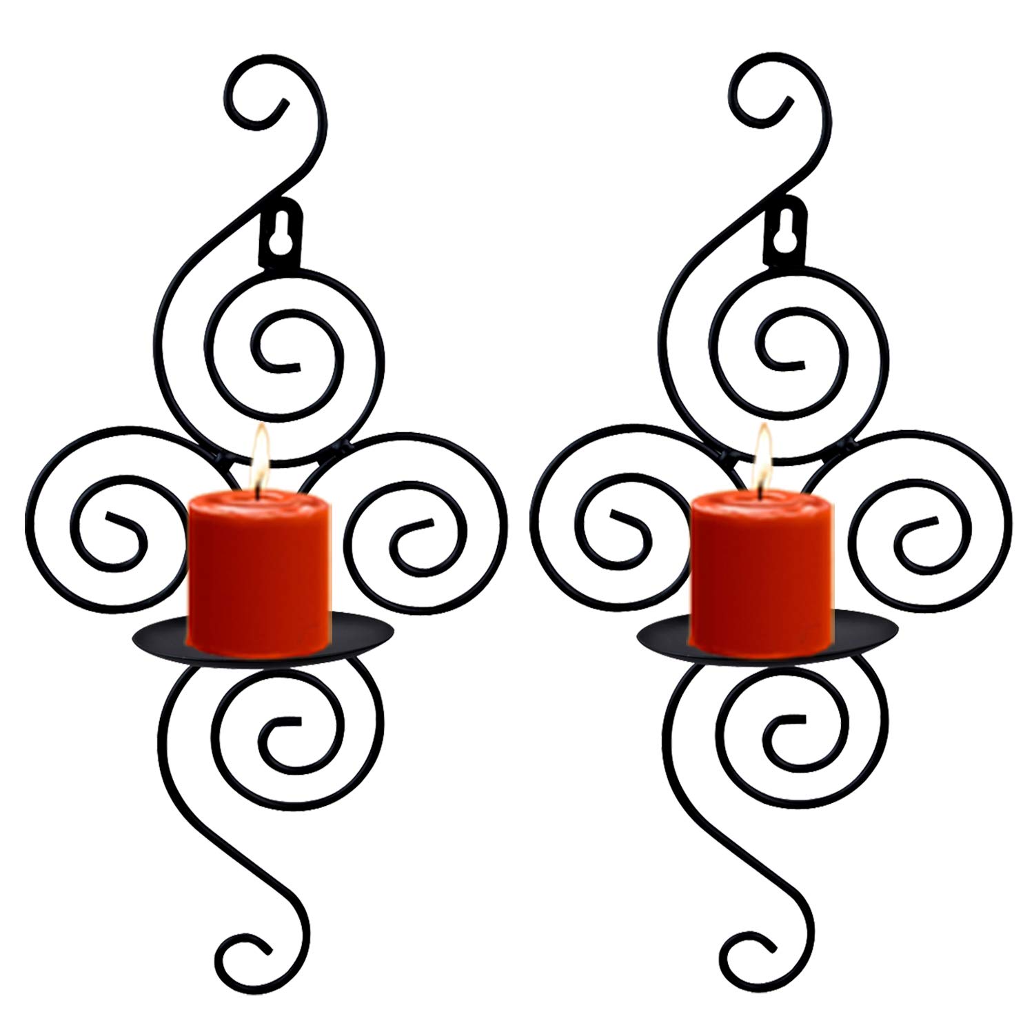 Wall Sconces Candle Holder, Kathy Set of 2 Elegant Swirling Iron Hanging Wall Mounted Decorative Candle Sconce for Living Room Home Decorations,Weddings,Event,Black