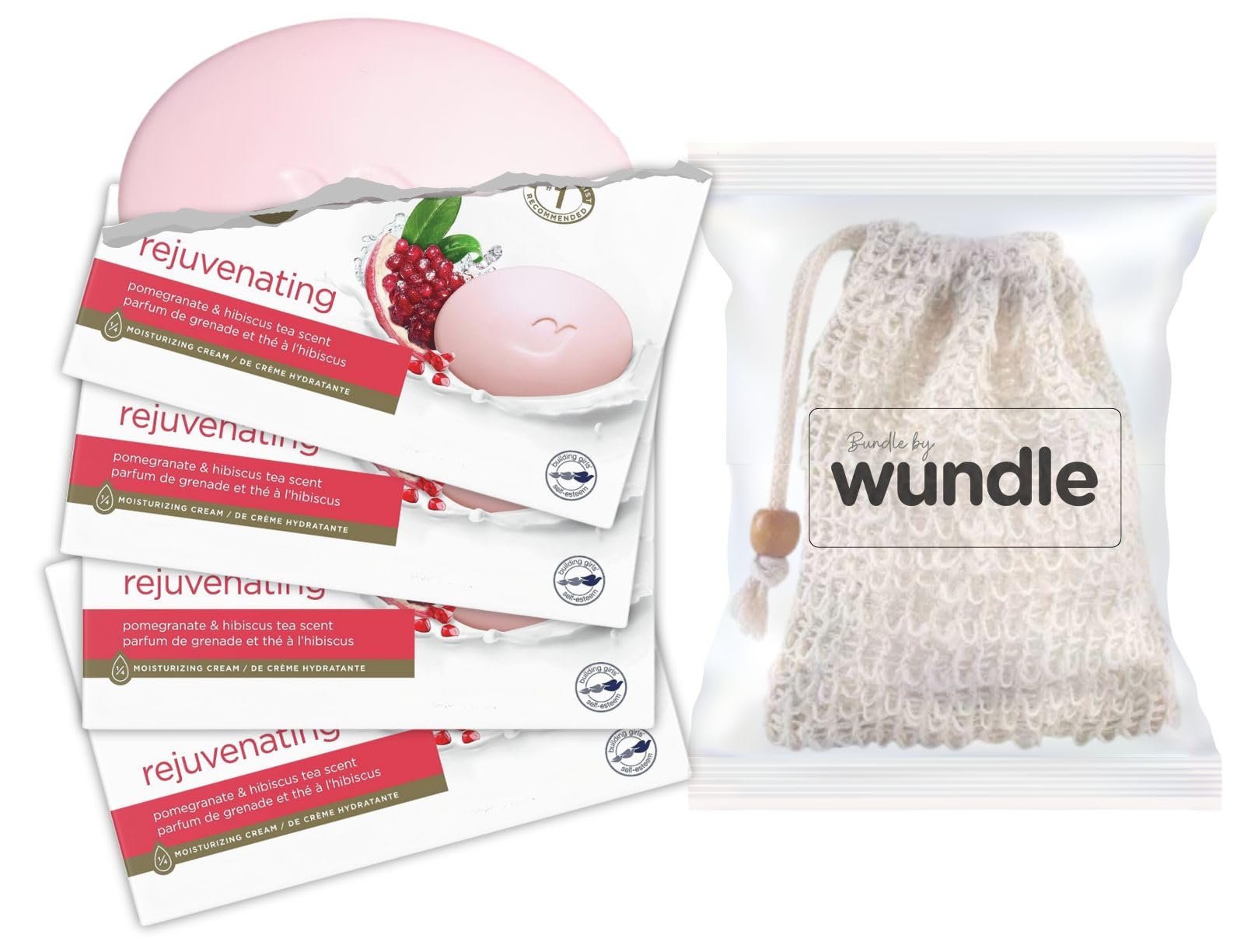 Wundle Bundle Soap Saver Exfoliating Pouch compatible with 4 x Rejuvenating Soap Bars (Pomegranate & Hibiscus Tea)