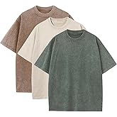 3 Pack Men's Oversized Heavy Cotton T-Shirts Vintage Tee Loose Fit Short Sleeve Casual Shirts for Men