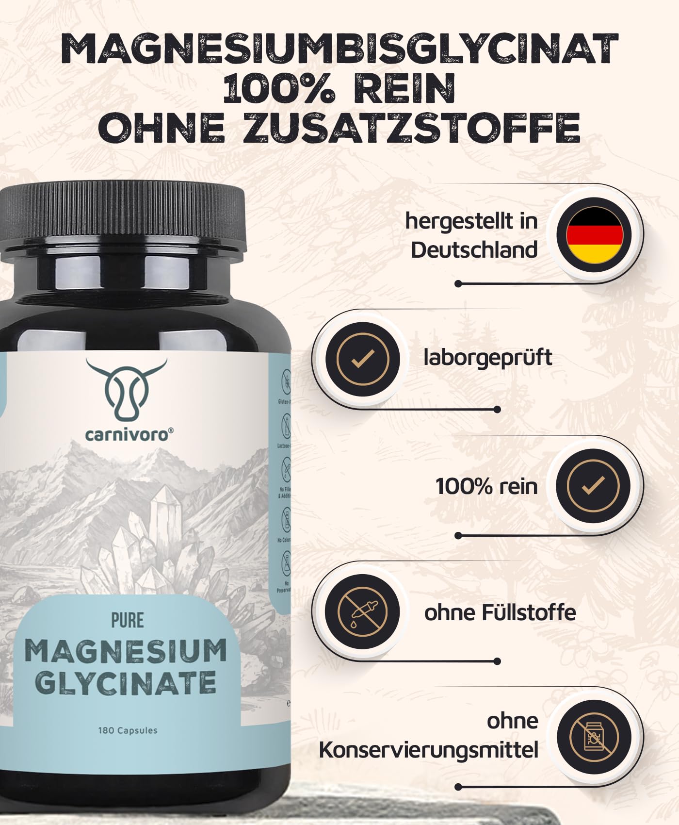 Carnivoro Magnesium Bisglycinat [180 Kapseln - 300mg] Magnesiumglycinat - Reines Magnesiumbisglycinat - elementares Magnesium pro Tagesdosis - Laborgeprüft, hochdosiert 4